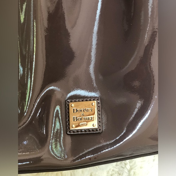 Dooney & Bourke Patent Leather Small Brenna Satchel Dark Brown Strap - Picture 7 of 15
